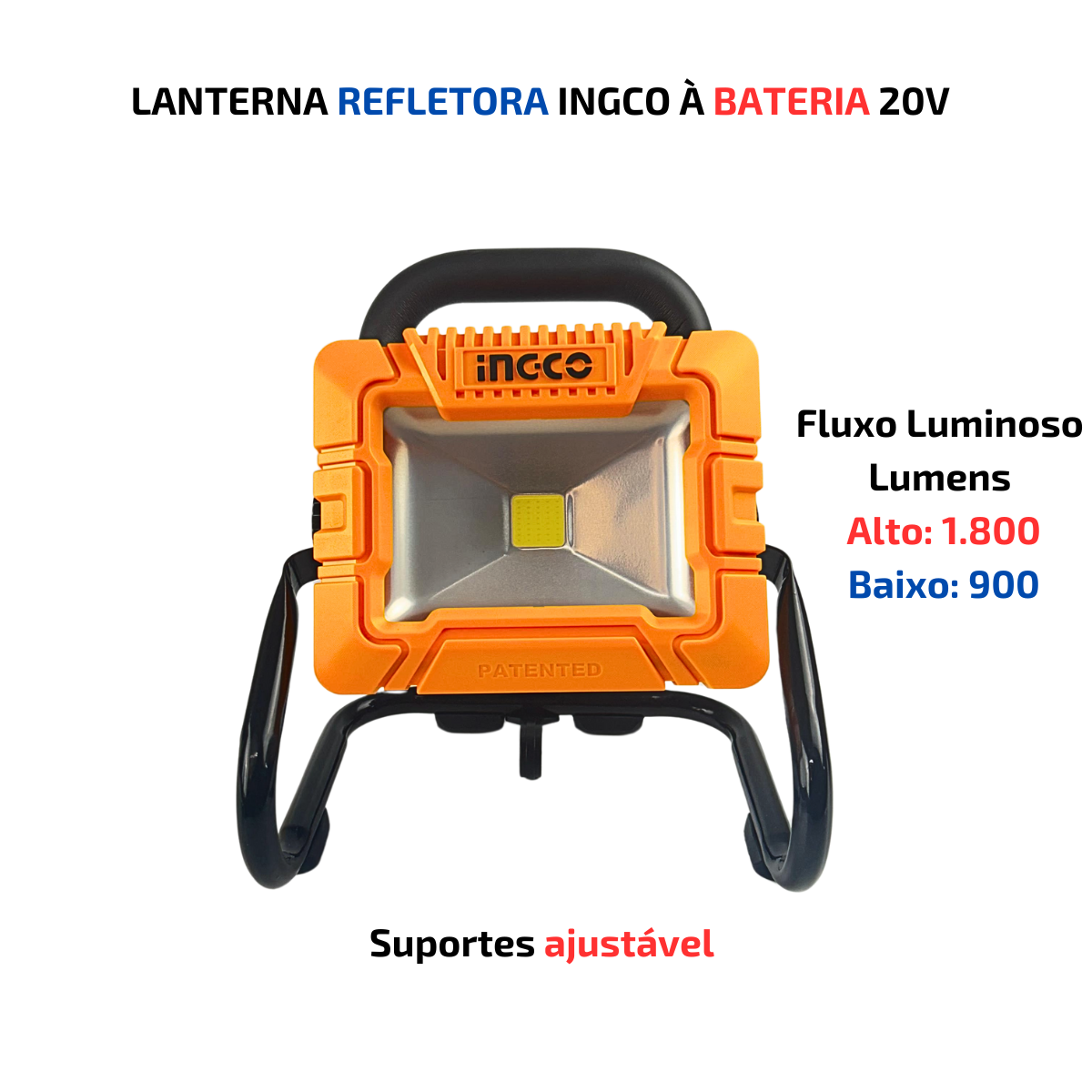 LANTERNA REFLETORA 1800 LUMENS A BATERIA 20V (NAO ACOMPANHA) LINHA P20S (subst CWLI2002) - INGCO