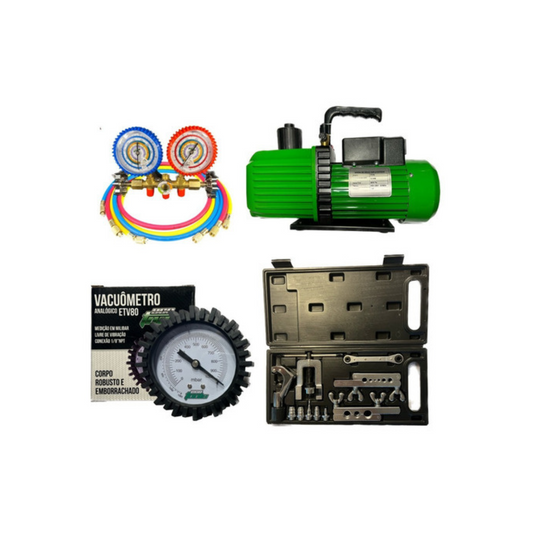 Kit Refrigeração 18 - Bomba de Vácuo 12CFM (ET340) + Manifold (ET361) + Flangeador (CT 278L) + Vacuômetro (ETV80)