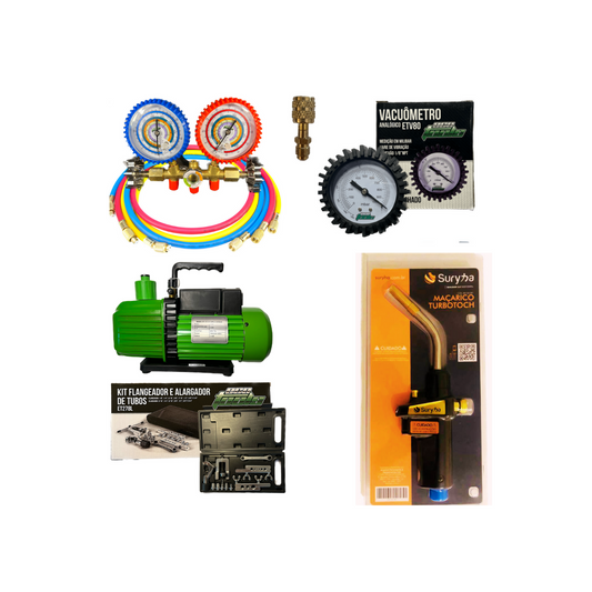 Kit Refrigeração 11 - Bomba de Vácuo 7CFM (ET190) + Manifold (ET636) + Flangeador (CT 278L) + Adaptador (C152075) + Vacuômetro (ETV80) + Maçarico (80150.081)