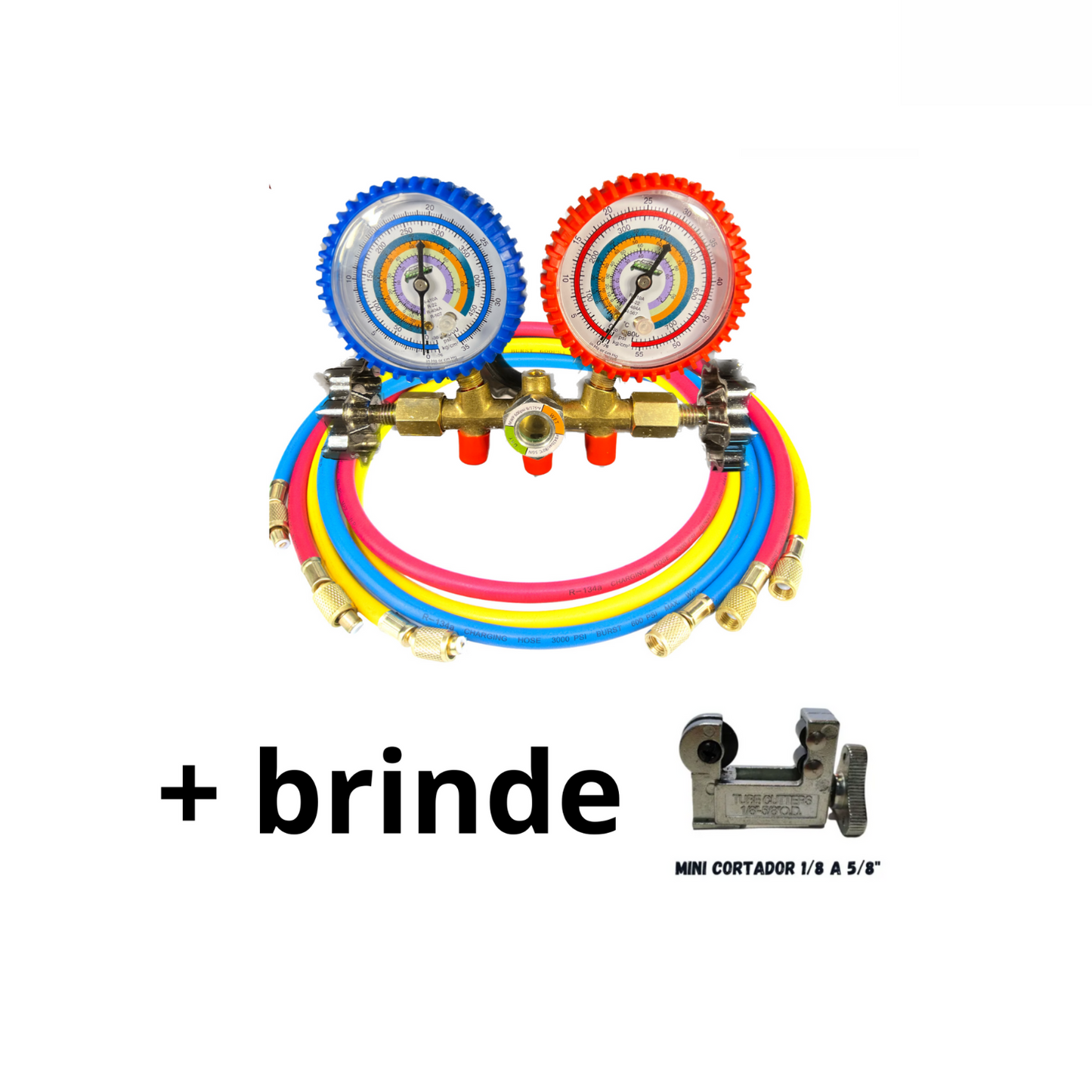 Kit Manifold para Gás R12/R22/R134/R404A com Mangueiras de 90 cm (ET636) + Mini Cortador de Tubos 1/8” a 5/8” (CT127)