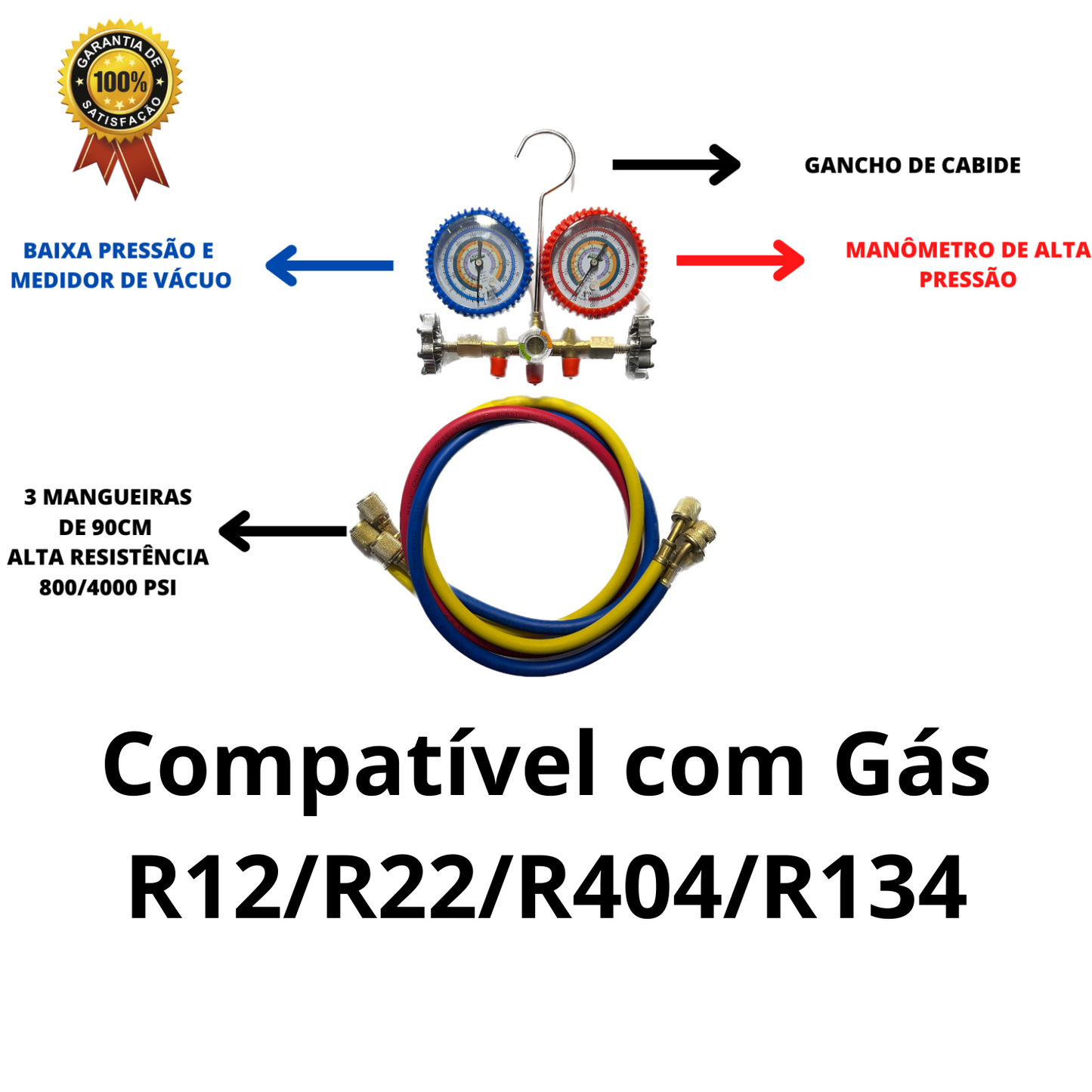 Kit Manifold para Gás R12/R22/R134/R404A com Mangueiras de 90 cm (ET636) + Mini Cortador de Tubos 1/8” a 5/8” (CT127)