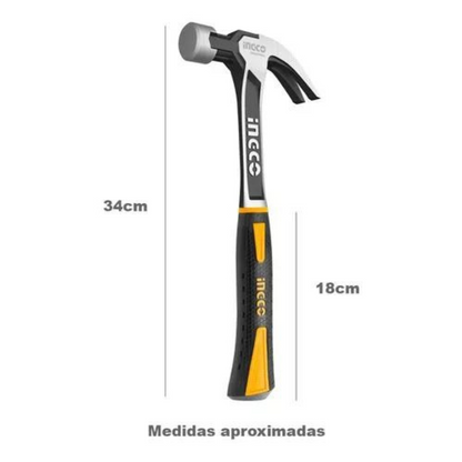 Martelo Unha Inteiro em Aço Forjado com Sistema de Absorção de Impacto de 340mm e 560g (HCH0820) - INGCO