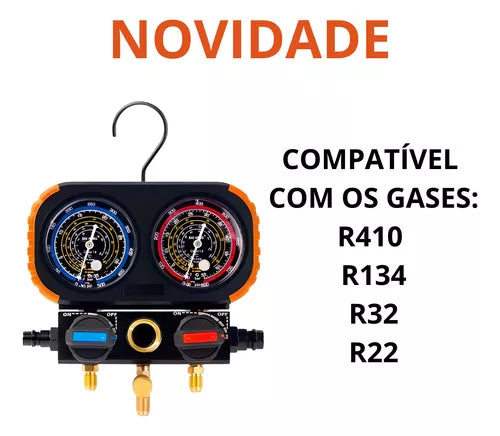 Kit Manifold para Gás R134A/R22/R32/R410A 2 Vias Premium com Maleta (80150.182) + Mangueiras R22/R134/R404 de 150 cm (80150.183) + Mangueiras R410 de 150 cm (80150.184)