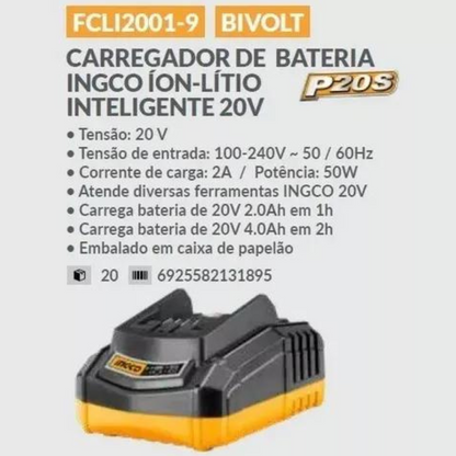 Lavadora de Alta Pressão a Bateria 20V Linha P20s Vai com 1 Bateria 2Ah e 1 Carregador (CPWLI20082-9) – INGCO